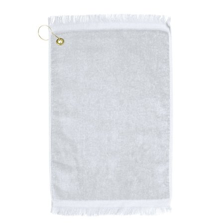 TOWELSOFT Premium Fringed Velour Golf Towel with Corner Hook &Grommet Placement-White Golf-EV1407CL-WE